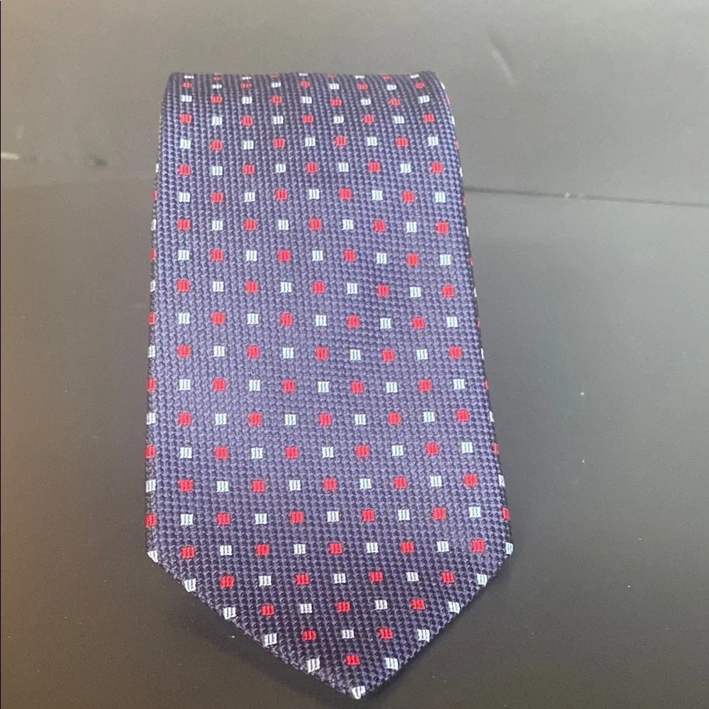 Brooks Brothers 346 Italian Band Brocade Silk Geometric Tie Navy Red
